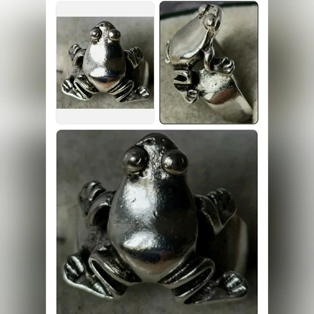 Silver Frog Reptile Ring Signet Biker Frog Animal Rare Vintage